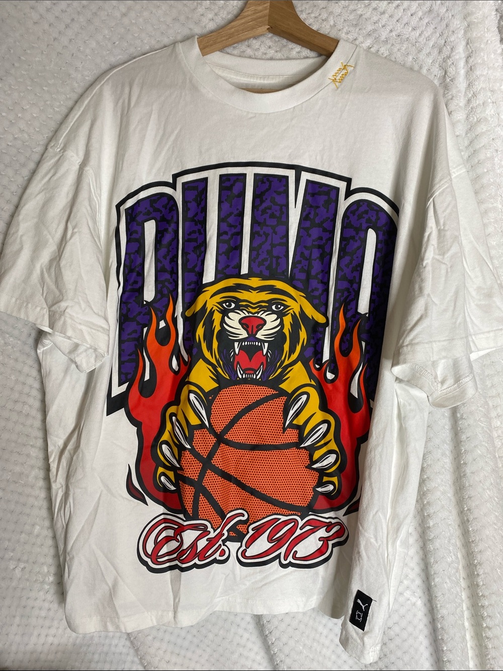 Puma Crowd Craze Graphic Tiger Basketball Tee with Purple Logo